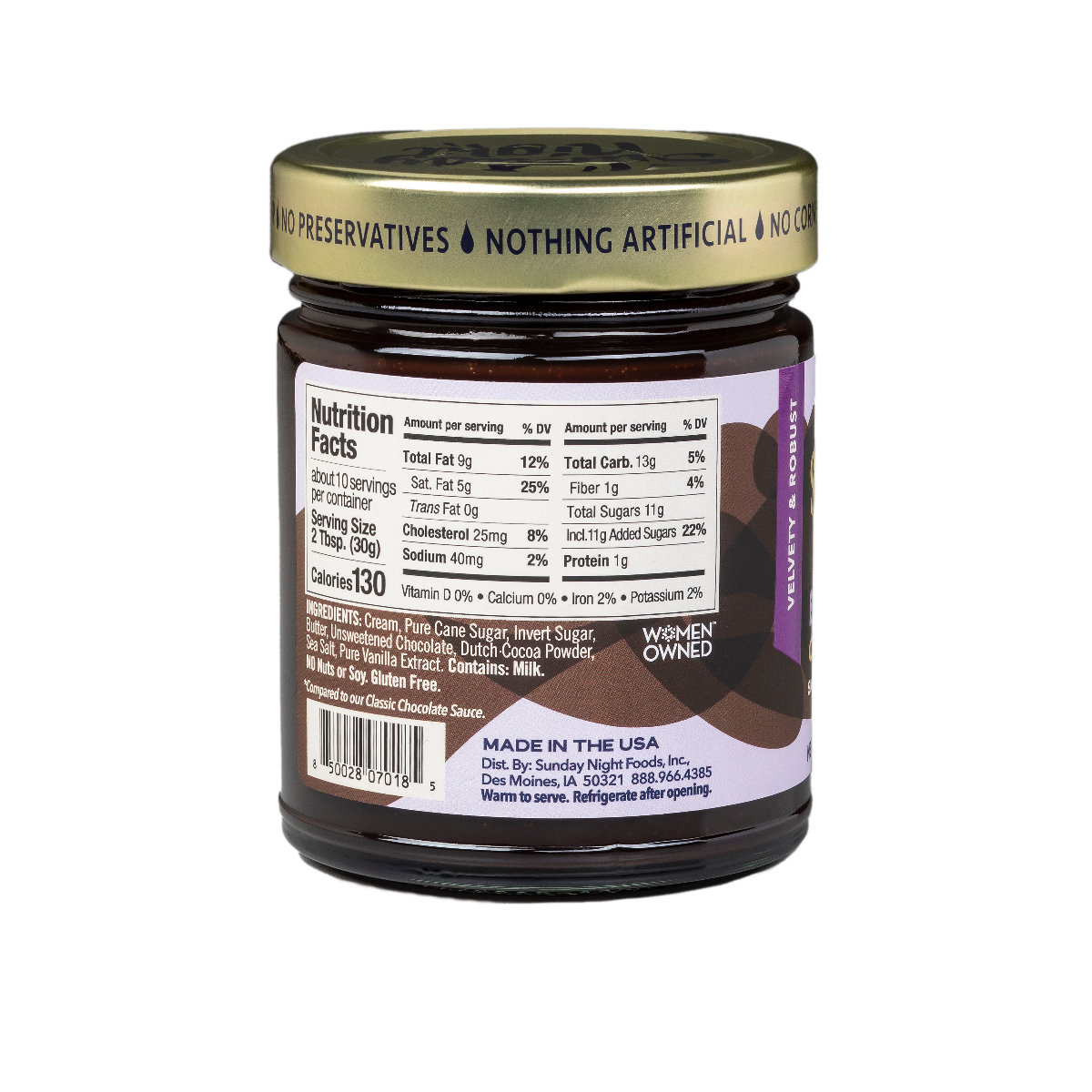 Sunday Night Bittersweet Chocolate Sauce Side View: Nutrition Facts