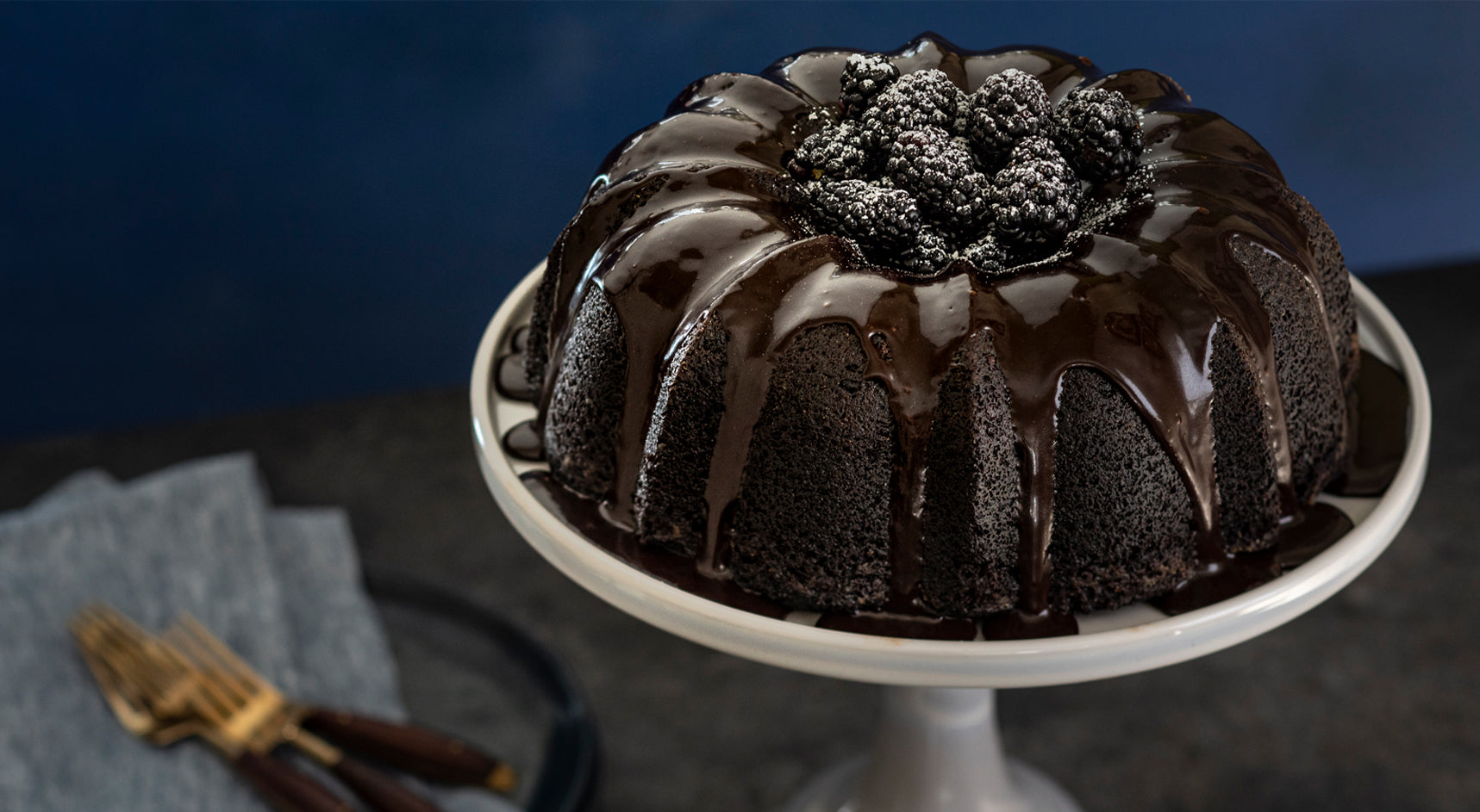 Sunday Night® Signature Chocolate Bundt Cake with Sunday Night® Sweet + Rich Chocolate Premium Dessert Sauce