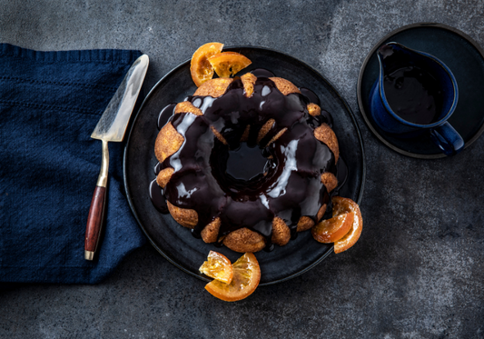 Sunday Night® Champion Chocolate Orange Cake with Sunday Night® Dark + Decadent Chocolate Premium Dessert Sauce