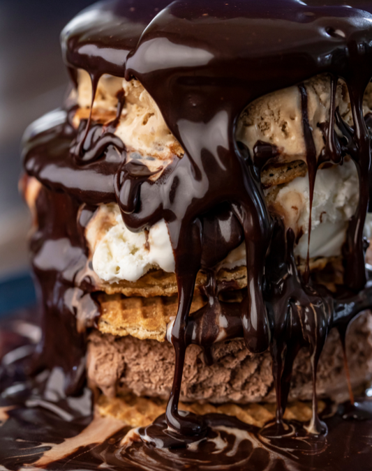 Sunday Night® Stroopwafel Ice Cream Sandwiches with Sunday Night® Sweet + Rich Chocolate Premium Dessert Sauce