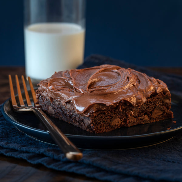 Sunday Night® Frosted Chocolate Cake Brownies with Sunday Night® Dark + Decadent Chocolate Premium Dessert Sauce