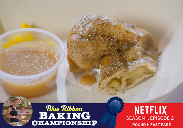 APPLE EGG ROLL WITH SALTED CARAMEL DIPPING SAUCE from Blue Ribbon Baking Championship on Netflix 