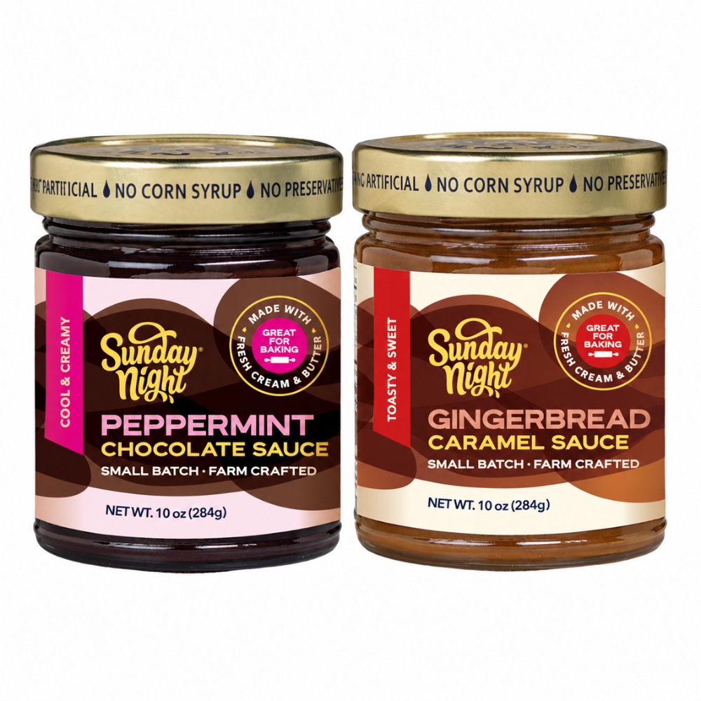PEPPERMINT CHOCOLATE & GINGERBREAD CARAMEL SAUCE (2-PACK)