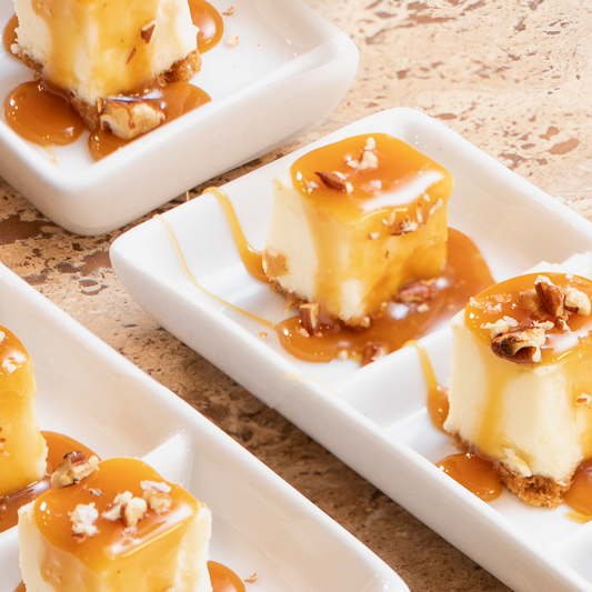 Sunday Night Recipe: Cheesecake Bites with Sea Salt Caramel Sauce and Nuts