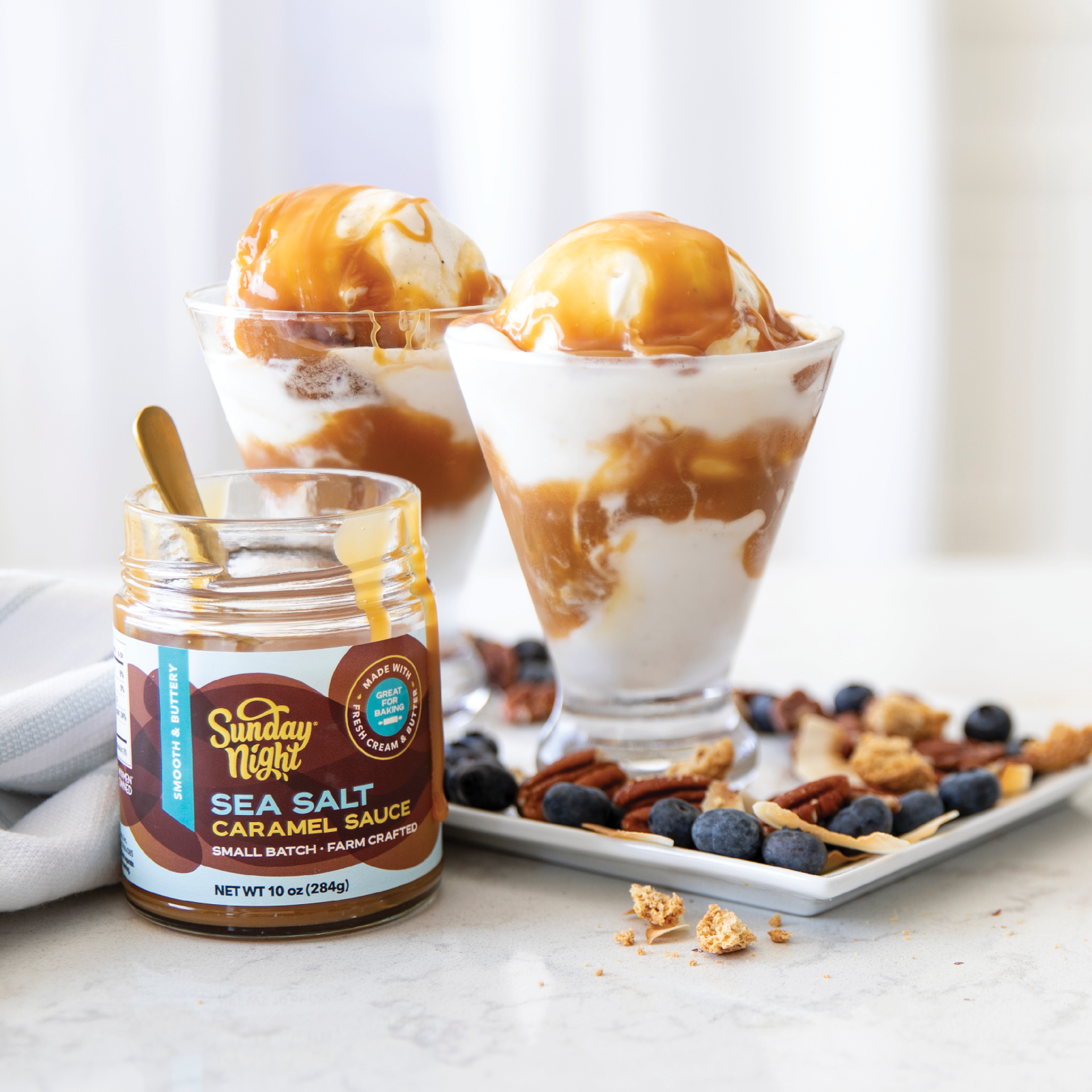Sea Salt Caramel Sauce has arrived ... and it's luscious! The newest addition to the Sunday Night Sauce lineup–velvety, rich caramel like you've never tasted.